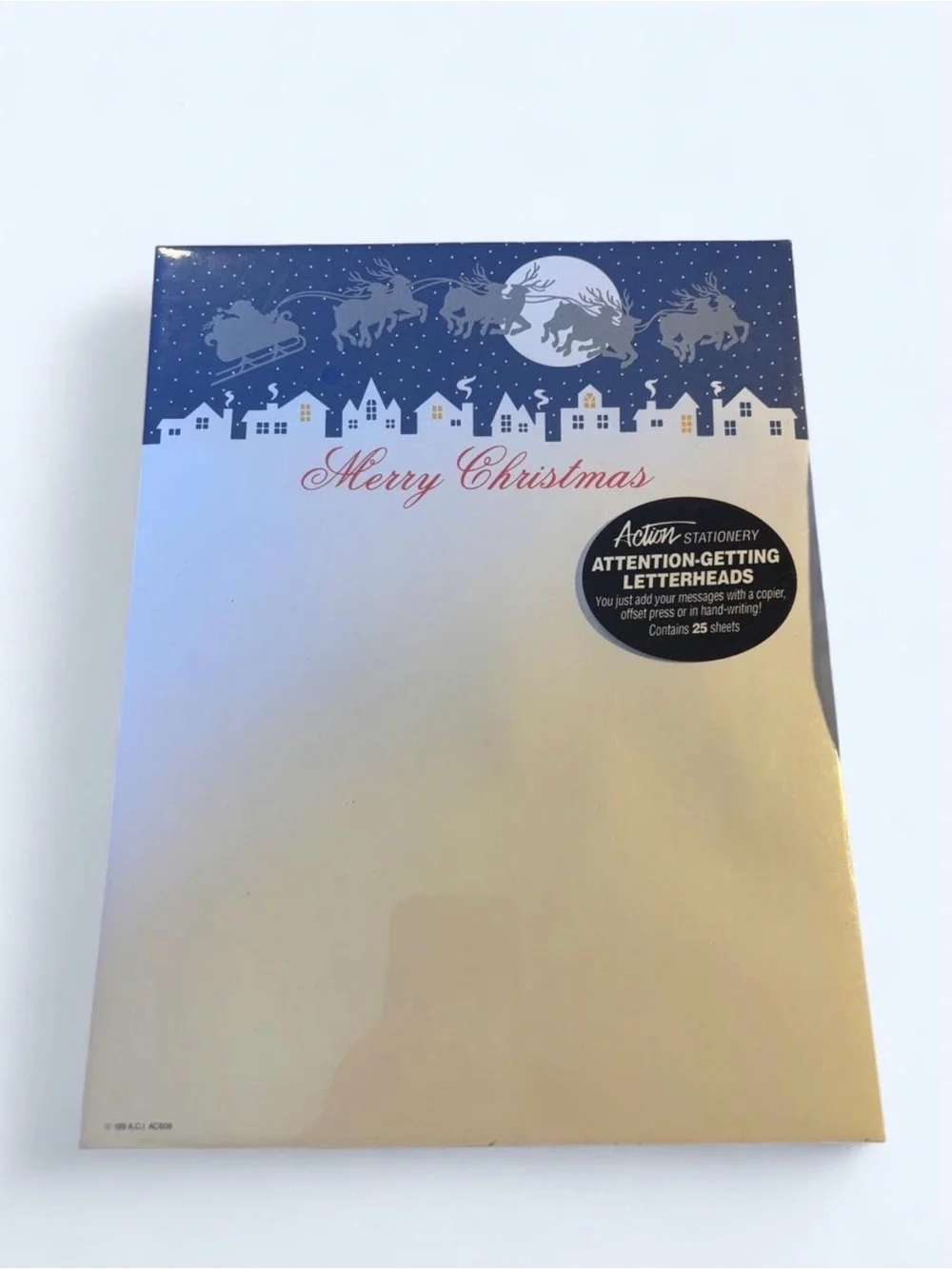 Vintage Action Stationery Christmas Letterhead Paper Santa Reindeer 25ct